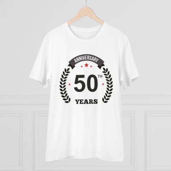 Men's PC Cotton 50th Anniversary Printed T Shirt (Color: White, Thread Count: 180GSM) - Image 3