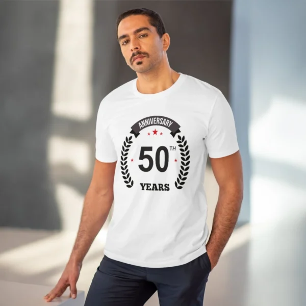 Men's PC Cotton 50th Anniversary Printed T Shirt (Color: White, Thread Count: 180GSM) - Image 6