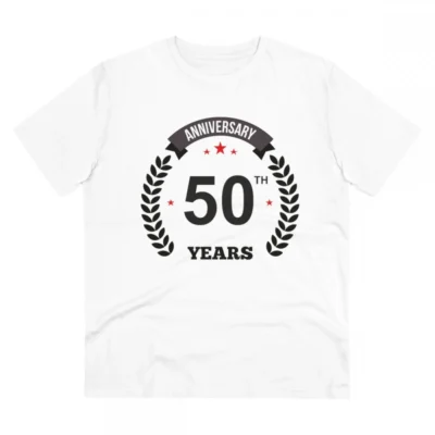 Men's PC Cotton 50th Anniversary Printed T Shirt (Color: White, Thread Count: 180GSM)