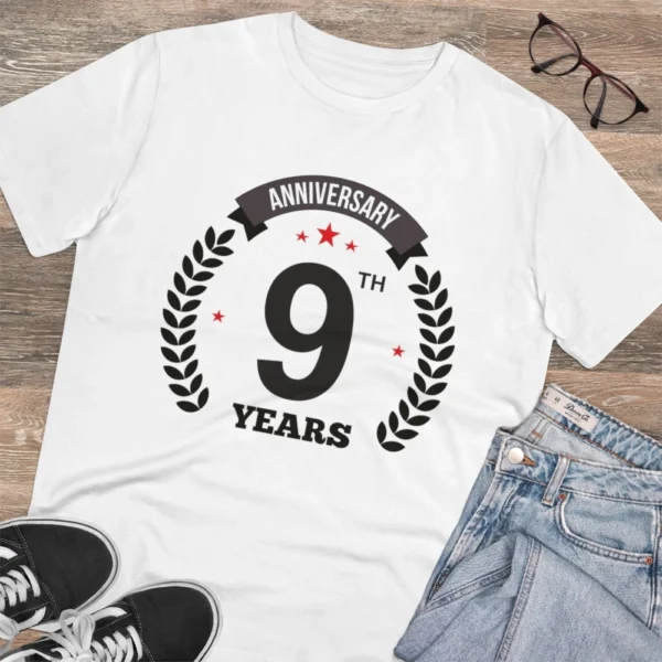 Men's PC Cotton 9th Anniversary Printed T Shirt (Color: White, Thread Count: 180GSM) - Image 4