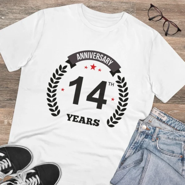 Men's PC Cotton 14th Anniversary Printed T Shirt (Color: White, Thread Count: 180GSM) - Image 4