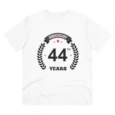 Men's PC Cotton 44th Anniversary Printed T Shirt (Color: White, Thread Count: 180GSM)