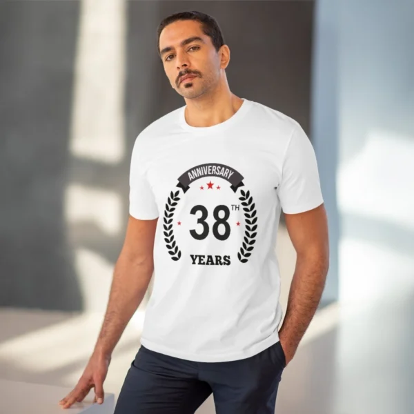 Men's PC Cotton 38th Anniversary Printed T Shirt (Color: White, Thread Count: 180GSM) - Image 6