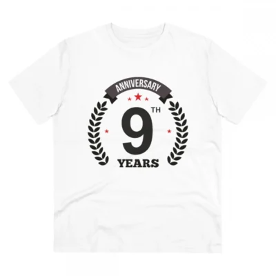 Men's PC Cotton 9th Anniversary Printed T Shirt (Color: White, Thread Count: 180GSM)