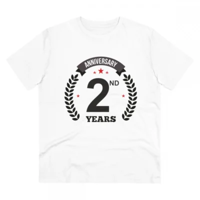Men's PC Cotton 2nd Anniversary Printed T Shirt (Color: White, Thread Count: 180GSM)