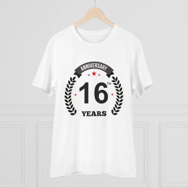 Men's PC Cotton 16th Anniversary Printed T Shirt (Color: White, Thread Count: 180GSM) - Image 3