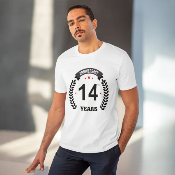 Men's PC Cotton 14th Anniversary Printed T Shirt (Color: White, Thread Count: 180GSM) - Image 6