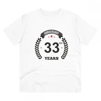 Men's PC Cotton 33rd Anniversary Printed T Shirt (Color: White, Thread Count: 180GSM)