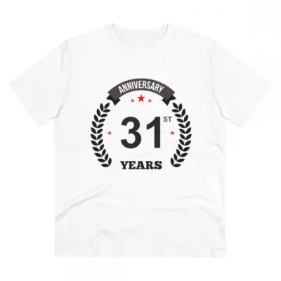Men's PC Cotton 31st Anniversary Printed T Shirt (Color: White, Thread Count: 180GSM)