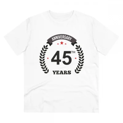 Men's PC Cotton 45th Anniversary Printed T Shirt (Color: White, Thread Count: 180GSM)
