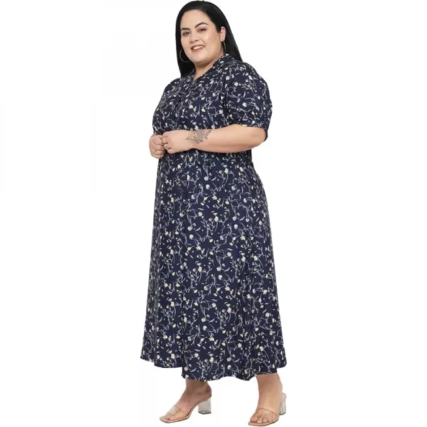 Women's Fit And Flare Blue Dress (Color:Blue, Material:Polyester) - Image 4