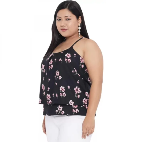 Women's Casual Floral Print Black Top (Color:Black, Material:Polyester) - Image 4