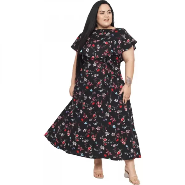 Women's Fit And Flare Black Dress (Color:Black, Material:Polyester) - Image 3