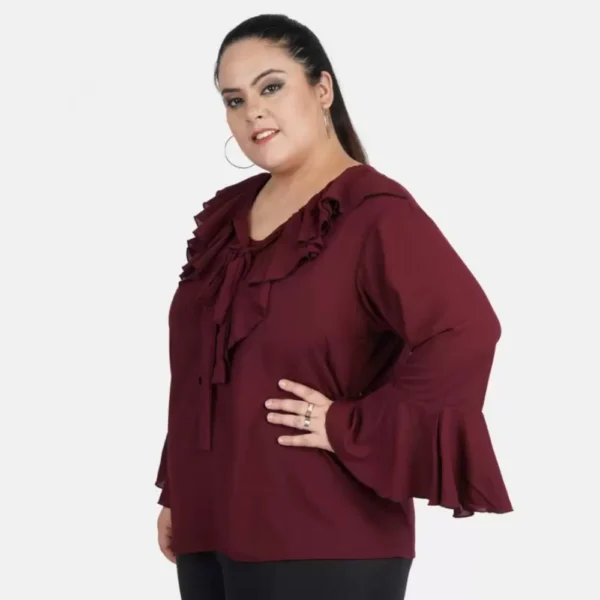 Women's Casual Bell Sleeve Solid Maroon Top (Color:Maroon, Material:Georgette) - Image 5