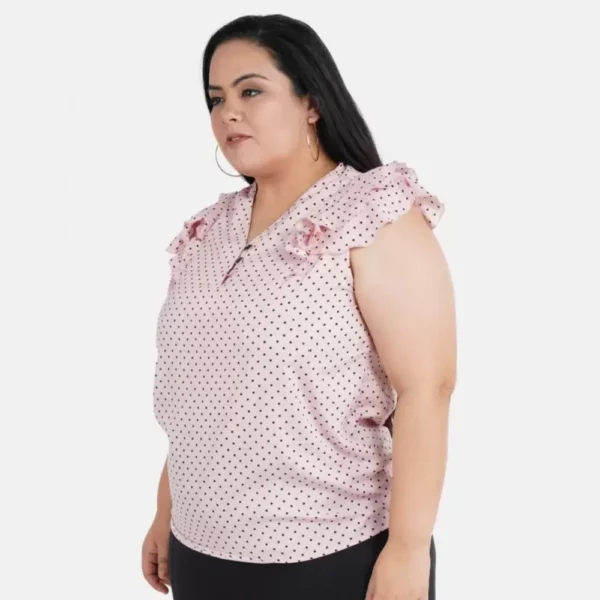 Women's Casual Flared Sleeve Printed Pink Top (Color:Pink, Material:Crepe) - Image 5