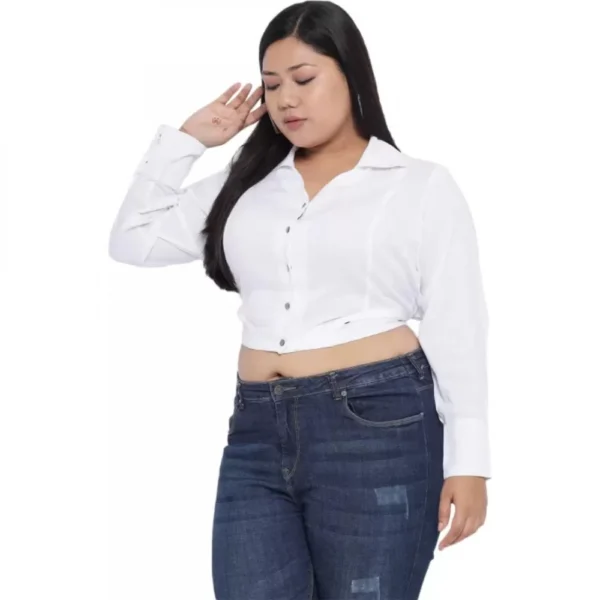 Women's Casual Solid White Top (Color:White, Material:Cotton Linen Blend) - Image 4