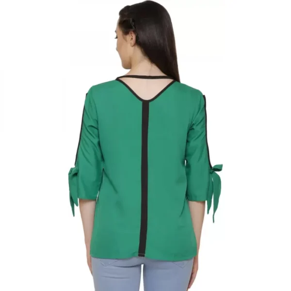 Women's Casual Slit Sleeve Solid Green Top (Color:Green, Material:Poly Crepe) - Image 2