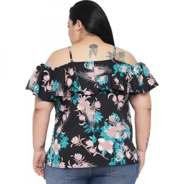 Women's Casual Floral Print Black Top (Color:Black, Material:Polyester) - Image 3