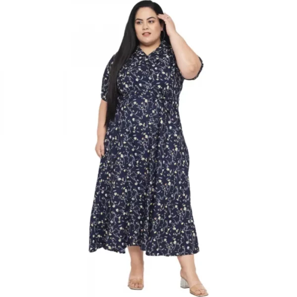 Women's Fit And Flare Blue Dress (Color:Blue, Material:Polyester) - Image 2