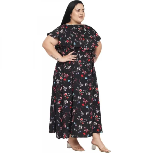 Women's Fit And Flare Black Dress (Color:Black, Material:Polyester) - Image 2
