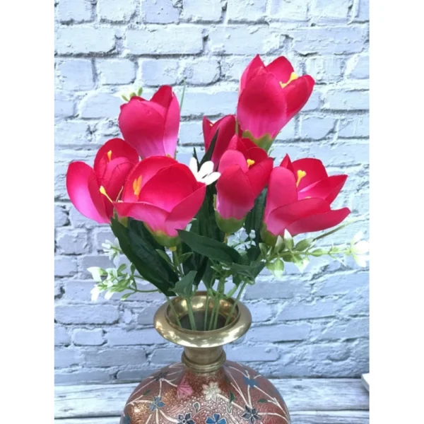 Artificial Flowers Bunch Bouquet Of Daffodil Tulip Flowers For Home Decoration (Dark Pink, Material:Silk, Polyester) - Image 2