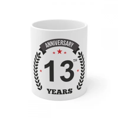 Ceramic 13th Anniversary Printed Coffee Mug (Color: White, Capacity:330ml)