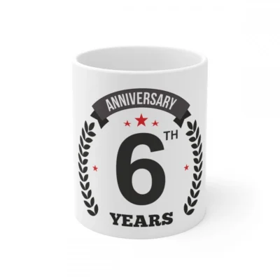 Ceramic 6th Anniversary Printed Coffee Mug (Color: White, Capacity:330ml)