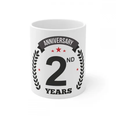 Ceramic 2nd Anniversary Printed Coffee Mug (Color: White, Capacity:330ml)