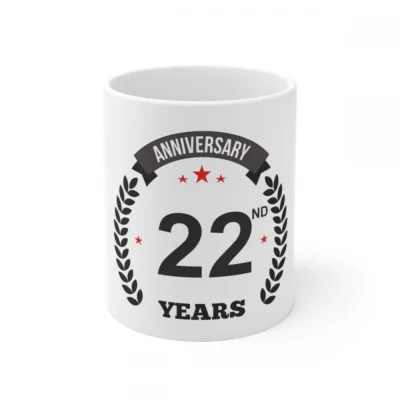 Ceramic 22nd Anniversary Printed Coffee Mug (Color: White, Capacity:330ml)