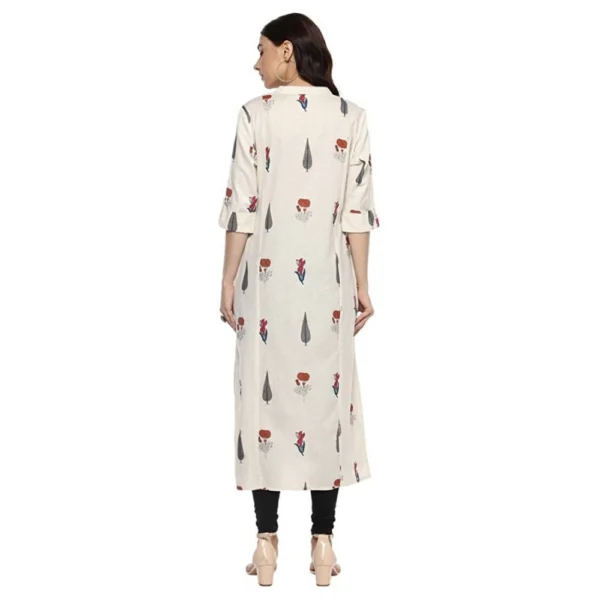 Women's Khadi Printed A Line Kurti (Off White, Khadi) - Image 2