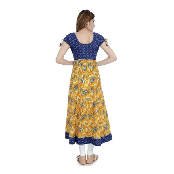 Women's Cotton Printed Long Kurti (Mustard, Blue, Cotton) - Image 3