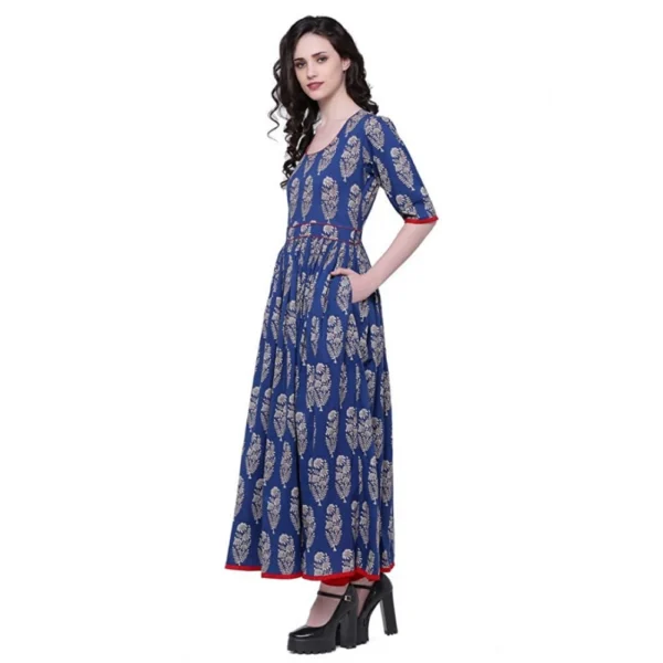 Women's Cotton Printed Anarkali Kurti (Blue, Cotton) - Image 5