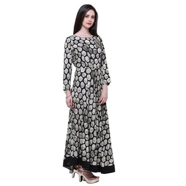 Women's Rayon Zari Zardozi Work Designer Floor Length Kurti (Black, Rayon) - Image 3