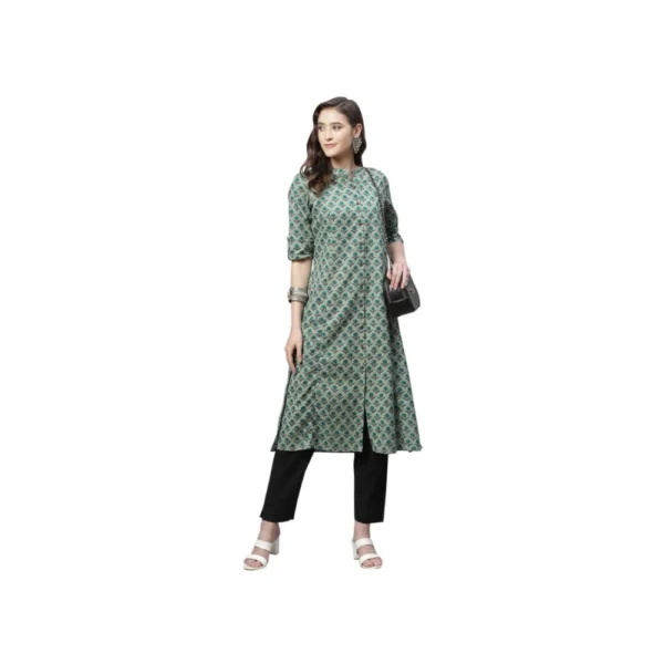 Women's Cotton Printed Flex Kurti (Green, Cotton) - Image 3