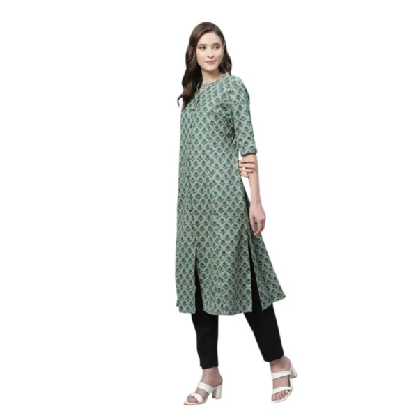 Women's Cotton Printed Flex Kurti (Green, Cotton) - Image 5
