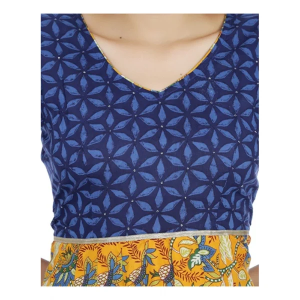Women's Cotton Printed Long Kurti (Mustard, Blue, Cotton) - Image 2