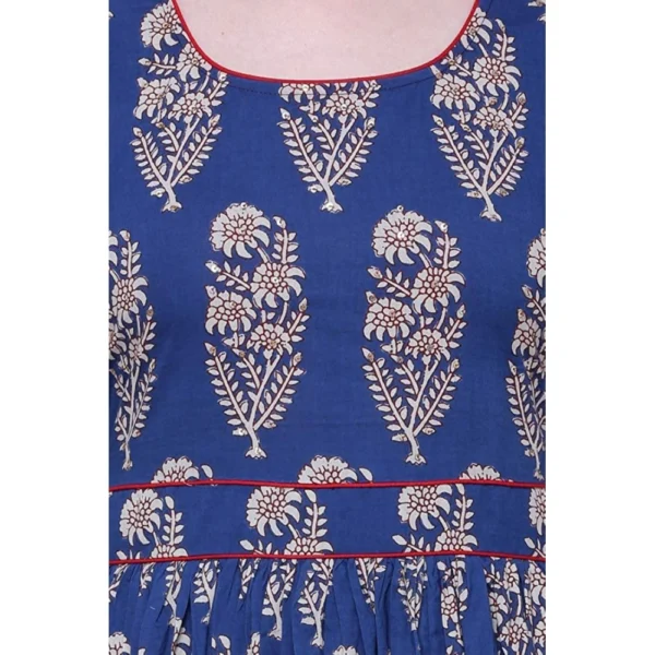 Women's Cotton Printed Anarkali Kurti (Blue, Cotton) - Image 2