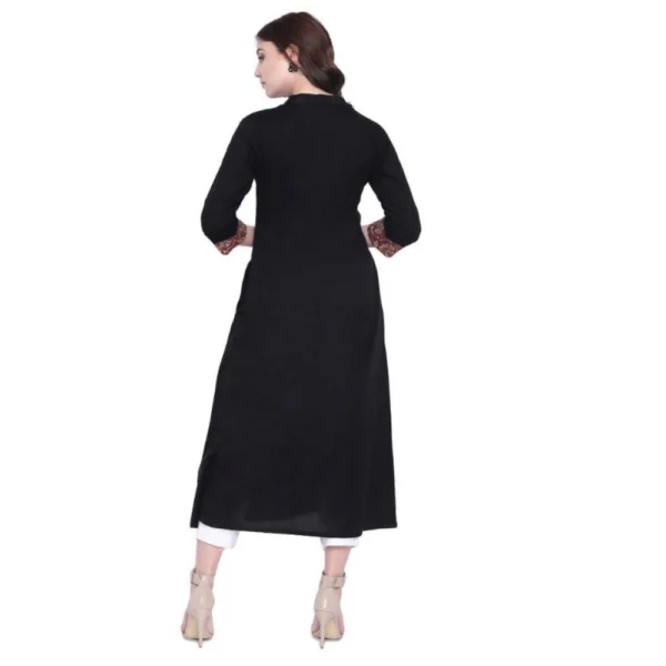 Women's Khadi Printed A Line Kurti  (Black, Khadi) - Image 3