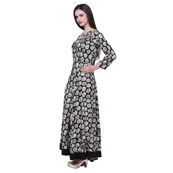Women's Rayon Zari Zardozi Work Designer Floor Length Kurti (Black, Rayon) - Image 5