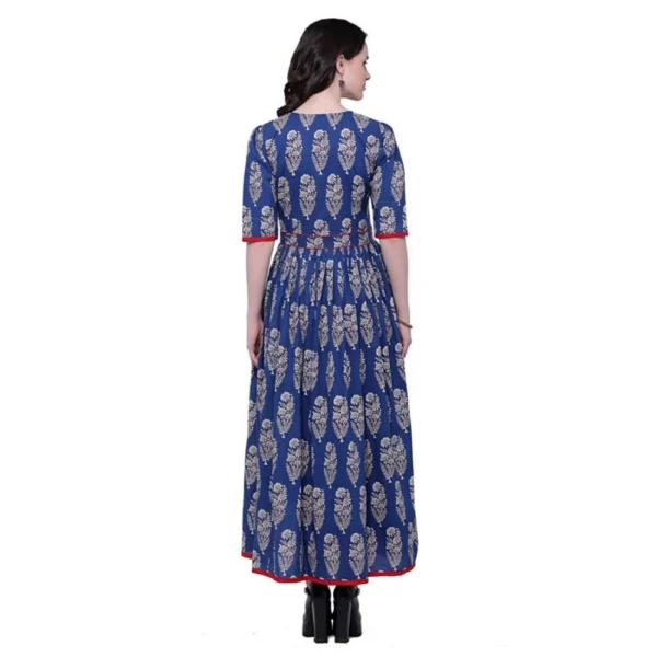 Women's Cotton Printed Anarkali Kurti (Blue, Cotton) - Image 3