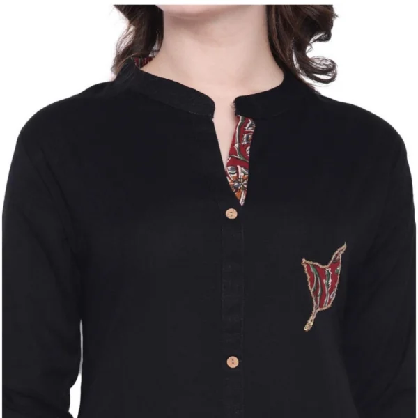 Women's Khadi Printed A Line Kurti  (Black, Khadi) - Image 2