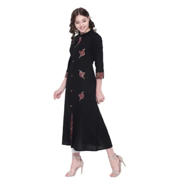 Women's Khadi Printed A Line Kurti  (Black, Khadi) - Image 5
