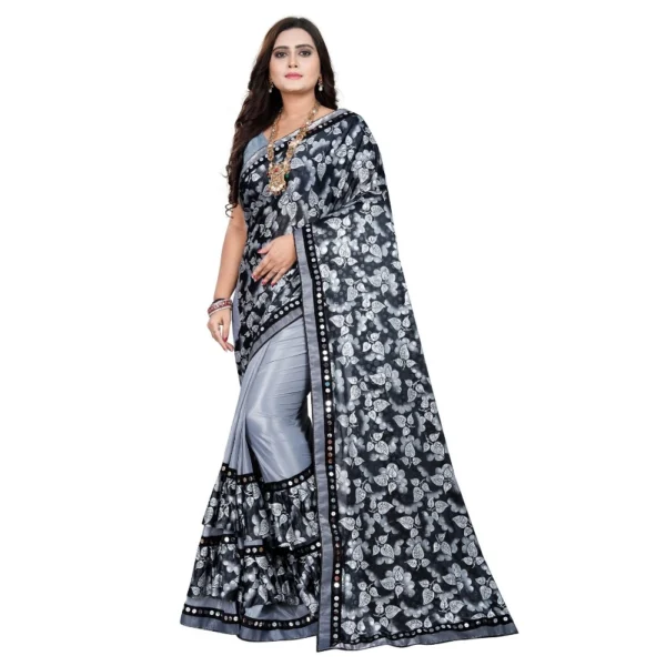Women's Lycra Blend Saree with Women>Ethnic Wear>Blouse (Grey, 5-6 Mtrs)