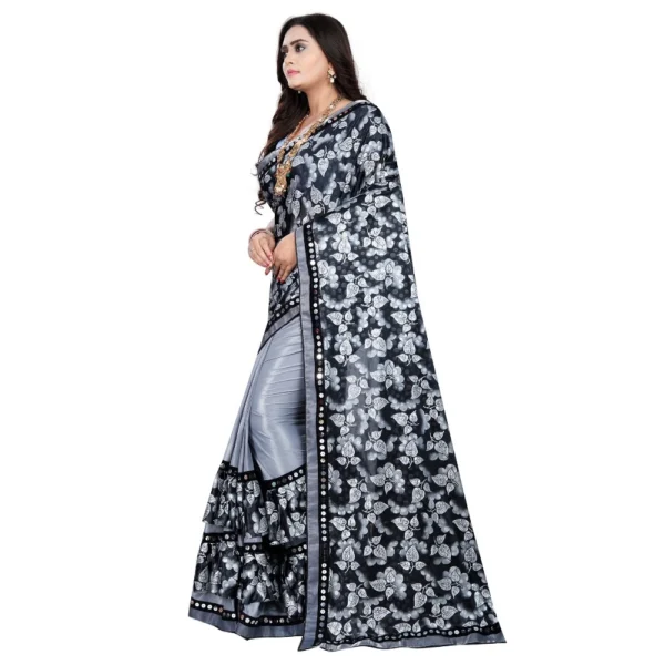 Women's Lycra Blend Saree with Women>Ethnic Wear>Blouse (Grey, 5-6 Mtrs) - Image 3