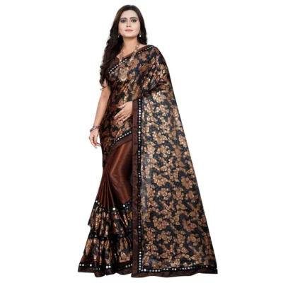 Women's Lycra Blend Saree with Women>Ethnic Wear>Blouse (Coffee, 5-6 Mtrs)