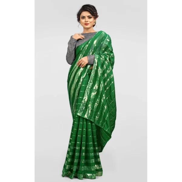 Women's Vichitra Saree with Women>Ethnic Wear>Blouse (Green, 5-6 Mtrs) - Image 4