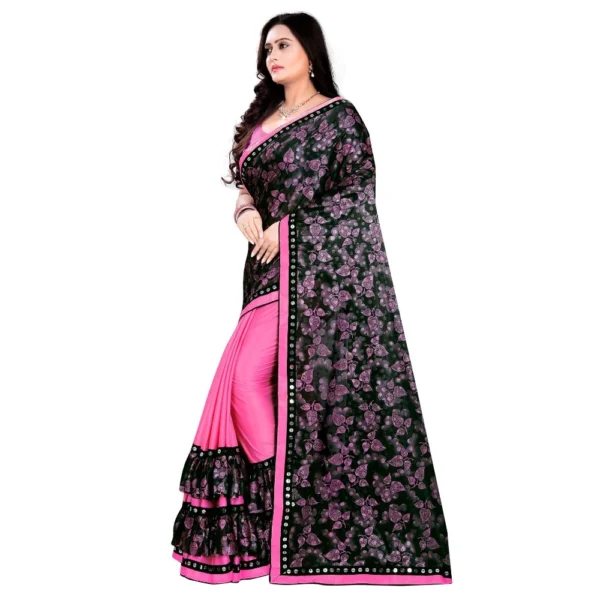 Women's Lycra Blend Saree with Women>Ethnic Wear>Blouse (Pink, 5-6 Mtrs) - Image 3