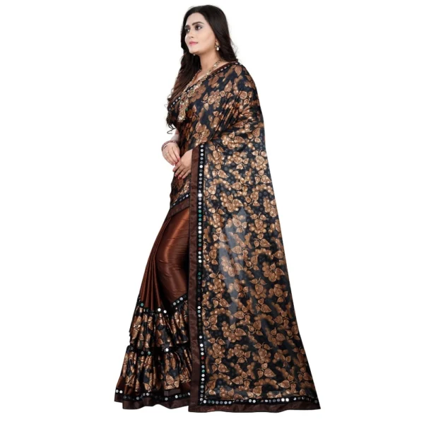 Women's Lycra Blend Saree with Women>Ethnic Wear>Blouse (Coffee, 5-6 Mtrs) - Image 3