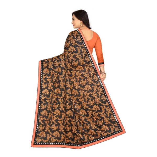 Women's Lycra Blend Saree with Women>Ethnic Wear>Blouse (Orange, 5-6 Mtrs) - Image 2