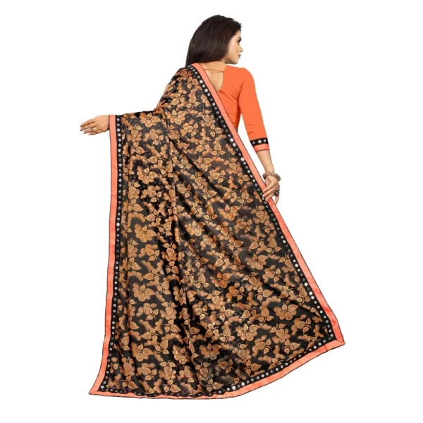 Women's Lycra Blend Saree with Women>Ethnic Wear>Blouse (Orange, 5-6 Mtrs) - Image 2